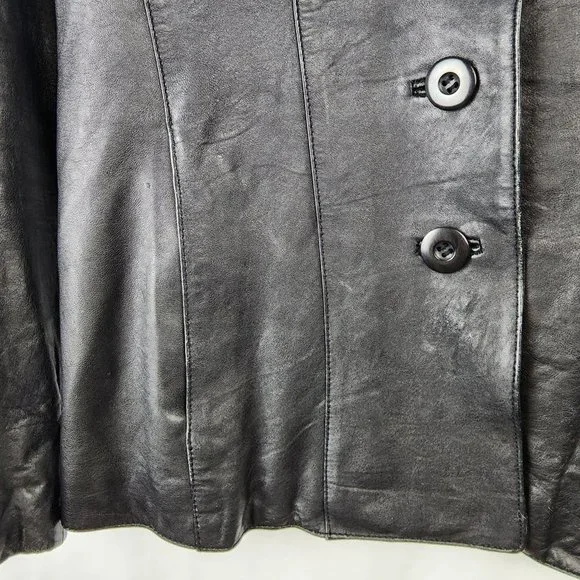 Vintage Wilsons Leather Black Button Up Button Up Jacket Inner Zip Pocket Medium - Picture 7 of 15